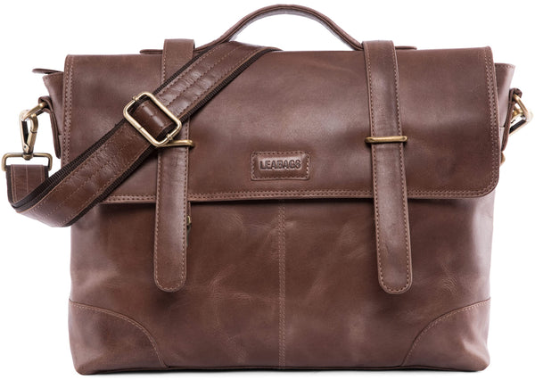 LEABAGS Liverpool leather hinge bag I laptop bag 14 inches I messenger bag made of real buffalo leather i in the pocket i vintage leather bag i office pocket i 38x9x29 cm i brown