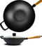 Oakfire Wokpfanne Gusseisen Induktion 31cm Groß Grill Wok Pfanne Holzgriff Cast Iron mit Non-Stick Patina Glass Deckel