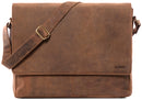 LEABAGS Oxford shoulder bag leather laptop bag 15 inches made of real buffalo leather in the vintage look, (LXBXH): approx. 38x10x31 cm - brown as fox