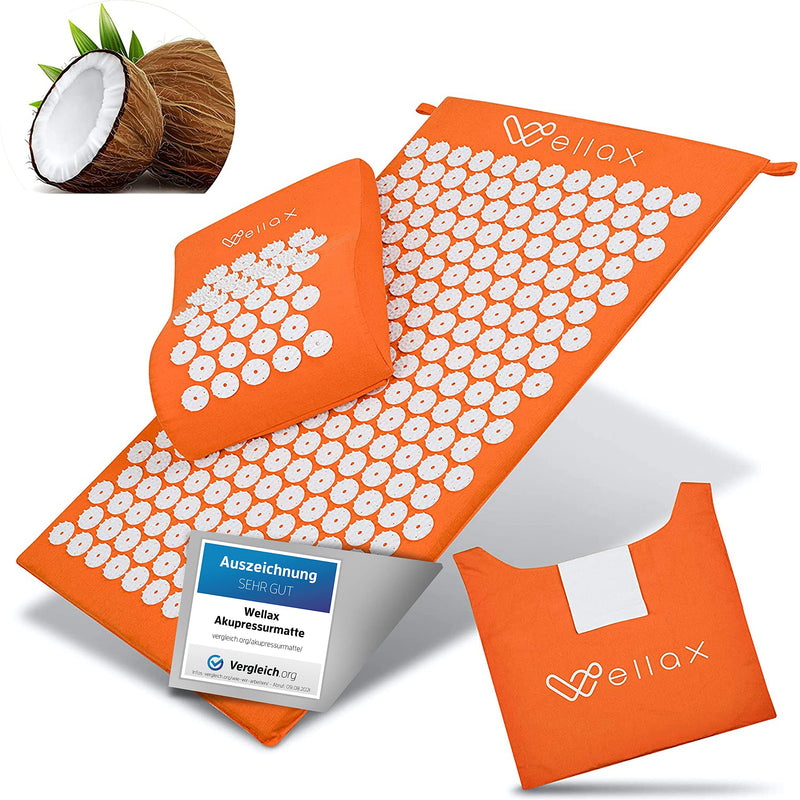 Wellax [The original] - acupressure mat with pillow - filled with 100% coconut fibers - solves tension & promotes circulation - Massage Matt with Acupressure pillow - excellent from comparison.org