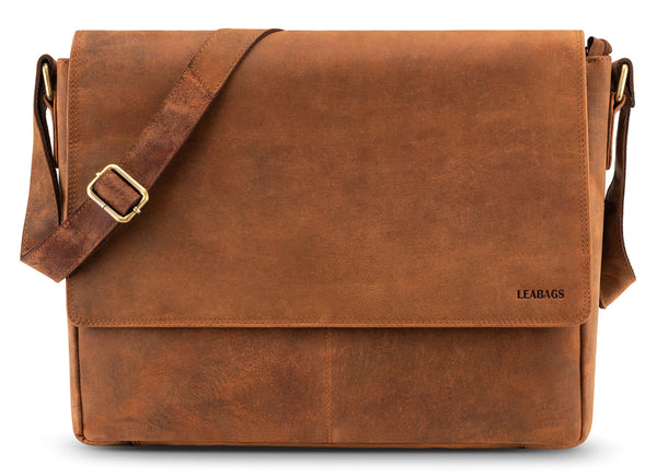 LEABAGS ACAPULCO leather hinge bag I laptop bag 15 inch I messenger bag made of real buffalo leather in the vintage look i shoulder bag i leather bag i 30x11x39 cm i fox