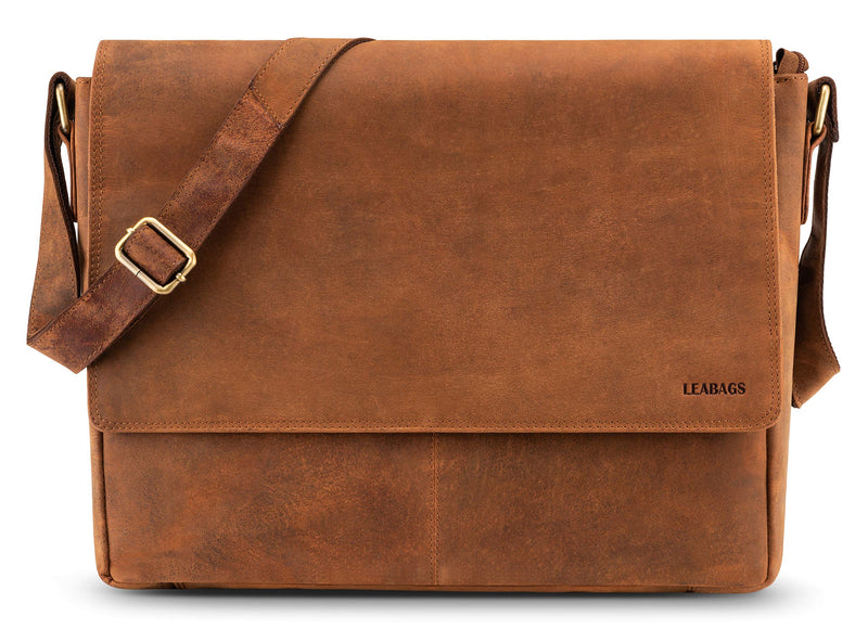 LEABAGS ACAPULCO leather hinge bag I laptop bag 15 inch I messenger bag made of real buffalo leather in the vintage look i shoulder bag i leather bag i 30x11x39 cm i fox